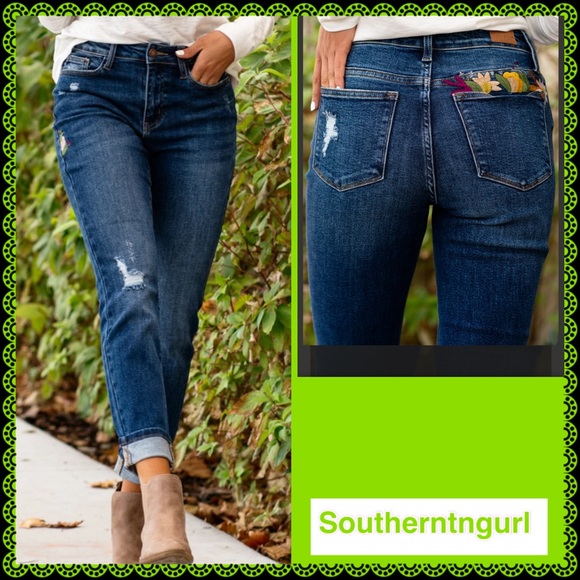 Judy Blue Jeans Nwt Judy Blue High Waist Embroidered Boyfriend Cuffeduncuffed Jeans Poshmark